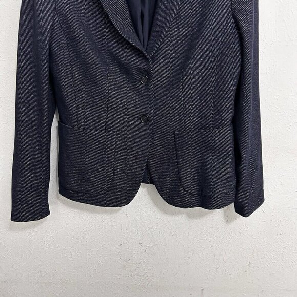 Ann Taylor Dark Blue Twill Blazer Jacket Size 8 Two Buttons Two Pockets Career - Picture 3 of 12